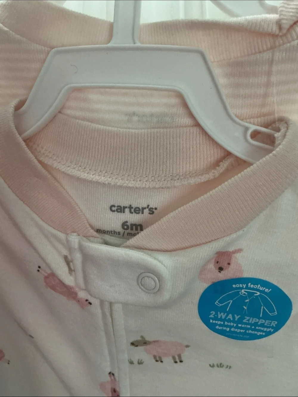 Carter's White Footed one Piece with Pink Sheep Print set of 2 NWT